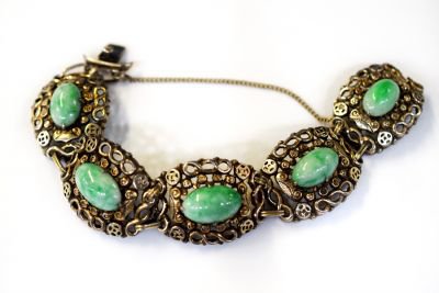 Vintage Jade and Gilded Silver Bracelet