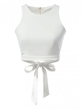 White Bow Tie Back Cut Out Crop Top | abaday