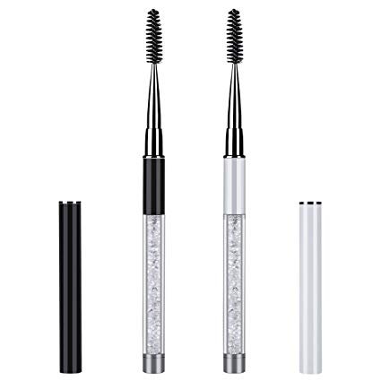 2Pcs Eye Brush with Cap for Travel Eye Brow Eyelash Mascara Brushes Wands Applicator Portable Cosmetic Brushes: Beauty