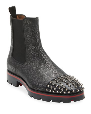 Christian Louboutin Men's Melon Spikes Pebbled Leather Chelsea Boots | Neiman Marcus