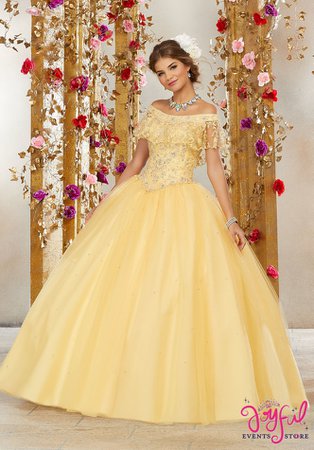 Rhinestone and Crystal Beaded Embroidery on a Tulle Ballgown #60075 - Joyful Events Store