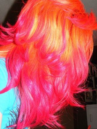 neon pink and orange hair