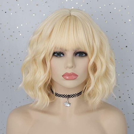Amazon.com : AISI HAIR Short Blonde Wavy Bob Wig with Bangs for Women Girls Natural Looking Pastel Blonde Wigs Curly for Daily Cosplay Halloween : Beauty