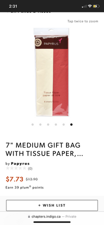 7" MEDIUM GIFT BAG WITH TISSUE PAPER,