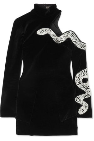 David Koma | Embellished cutout stretch-cotton velvet mini dress | NET-A-PORTER.COM