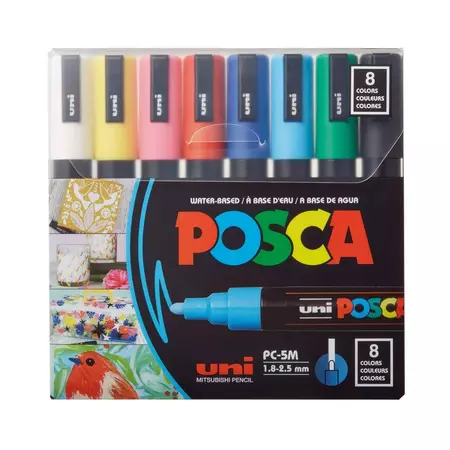 uni POSCA Paint Markers, Medium Point Marker Tips, PC-5M, Assorted Ink, 8 Count - Walmart.com