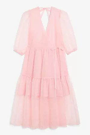 Wrap maxi dress - Pink polka dots - Dresses - Monki WW