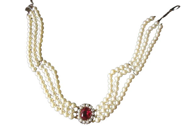 LOTUS Royale Pearls, Vintage Pearl Choker, Lotus Pearls, Ruby Bridal Choker, Wedding Necklace, Pearl Necklace, Indian Bridal Choker, Deco
