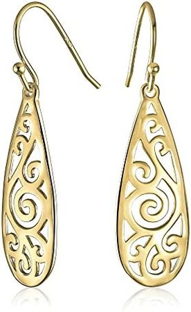 Amazon.com: Amazon Collection Gold Over Sterling Silver Filigree Tear Drop Earrings : Clothing, Shoes & Jewelry
