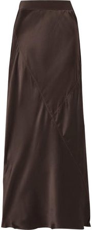 Paneled Silk-satin Midi Skirt - Chocolate