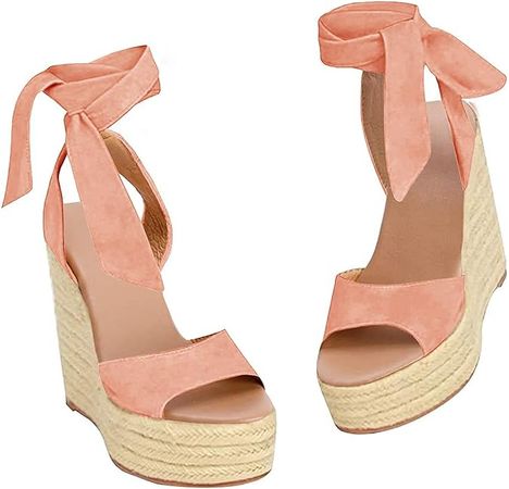 Amazon.com | Liyuandian Womens Open Toe Tie Lace Up Espadrille Platform Wedges Sandals Ankle Strap Slingback Dress Shoes | Platforms & Wedges