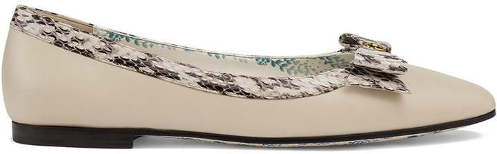 Leather ballet flats with snakeskin bow