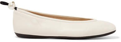 Delfi Faux Pearl-embellished Leather Ballet Flats - Off-white