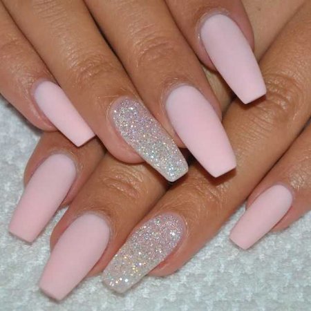 Soft pink matte and glitter coffin nails | next time nails | Pinterest | Coffin nails, Rose and Shapes