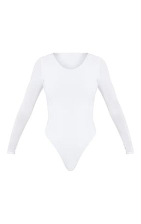White Second Skin Long Sleeve Thong Bodysuit | PrettyLittleThing USA