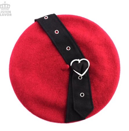 Harajuku hearts beret with belt - RED