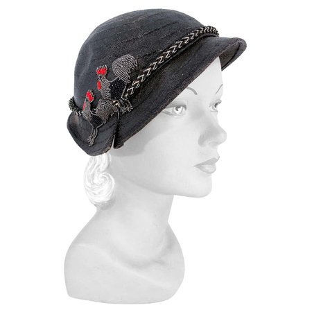 1930s Navy Woven Panama Cloche For Sale at 1stDibs
