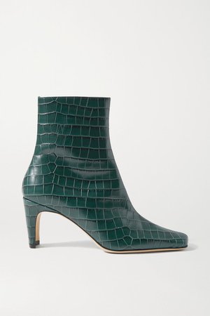 Eva Croc-effect Leather Ankle Boots - Petrol