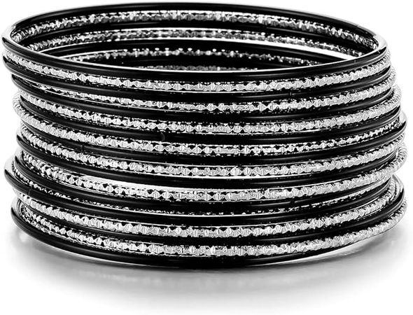 Amazon.com: Ensoul Silver/Black Flower Mixed Metal Aztec African Indian Vintage Multi Women Bangles Set of 20: Clothing, Shoes & Jewelry