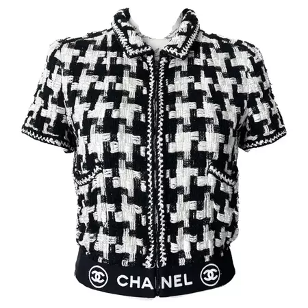 Chanel Extremely Rare Logo Band Ribbon Tweed Jacket For Sale at 1stDibs