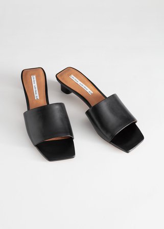 Square Toe Leather Mules - Black - Heeled sandals - & Other Stories
