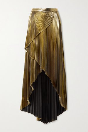 Gold Wrap-effect layered pleated lamé maxi skirt | SemSem | NET-A-PORTER