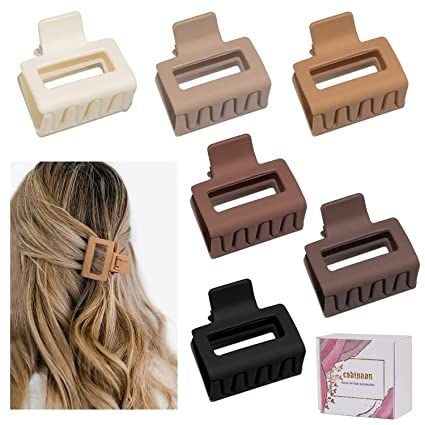 Medium Claw Hair Clips for Women Girls, 2" Matte Rectangle Small Hair Claw Clips for Thin/Medium Thick Hair, Hair Jaw Clips Nonslip Clips (Warm color)