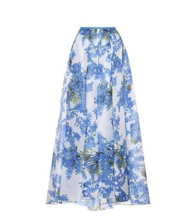 Floral-printed silk skirt