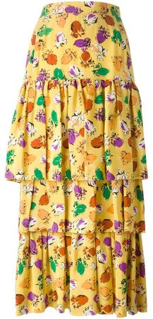 Pre-Owned layered floral print skirt