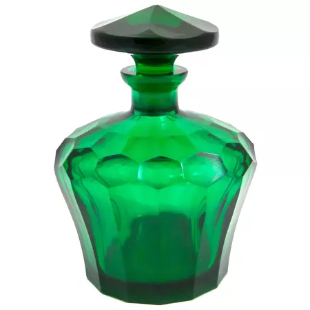 Antique French Emerald Green Crystal Glass Bottle and Stopper : Grand Tour Antiques | Ruby Lane