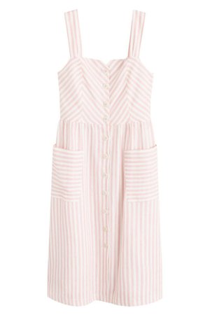 Buy Mango Striped White Pink Linen Midi Dress Online