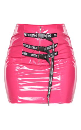 *clipped by @luci-her* Plt Hot Pink Belt Detail Vinyl Mini Skirt | PrettyLittleThing USA