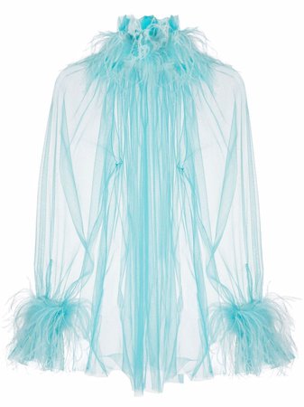 Styland feather-trim Sheer Blouse - Farfetch