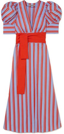 Silvia Tcherassi - Jardin Belted Striped Cotton-poplin Midi Dress - Blue