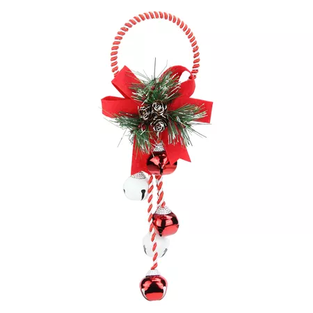14” Red and White Striped Christmas Wreath and Bells Door Hanger | Overstock.com Shopping - The Best Deals on Christmas Home Decorations