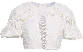 Lovelorn Flutter Cropped Broderie Anglaise Cotton Top