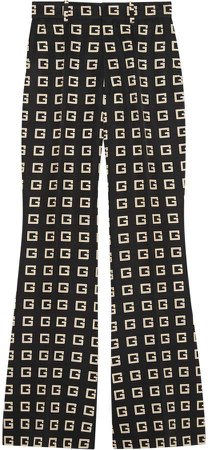 square G print faille flare trousers