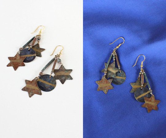 Bronzed Celestial Dangle Earrings Novelty Earrings Vintage | Etsy