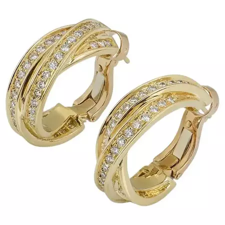 Cartier Yellow Gold Diamond Trinity Earrings For Sale at 1stDibs | cartier trinity earrings diamonds
