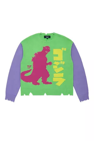 TF x Godzilla Distressed Color Block Sweater