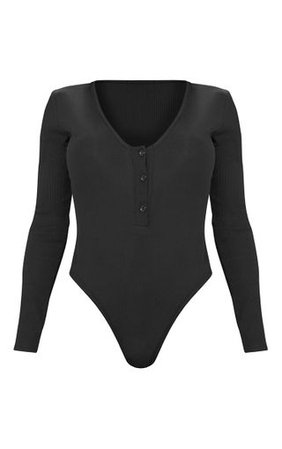 Shape Black Ribbed Long Sleeve Bodysuit | PrettyLittleThing