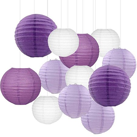 12PCS Paper Lanterns with Assorted Colors and Sizes Paper Lanterns Decorative,Chinese/Japanese Paper Hanging Decorations Ball Lanterns Lamps for Home Decor, Parties, and Weddings (Purple): Home Improvement
