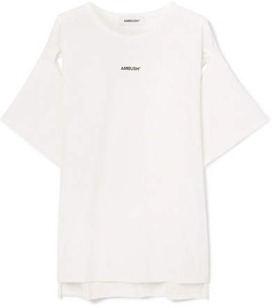 Cutout Printed Cotton-jersey T-shirt - White