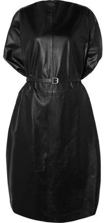 Belted Leather Dress - Black