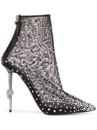 PHILIPP PLEIN crystal embellished mesh ankle boots