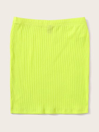 Neon Lime Rib-knit Bodycon Skirt | SHEIN
