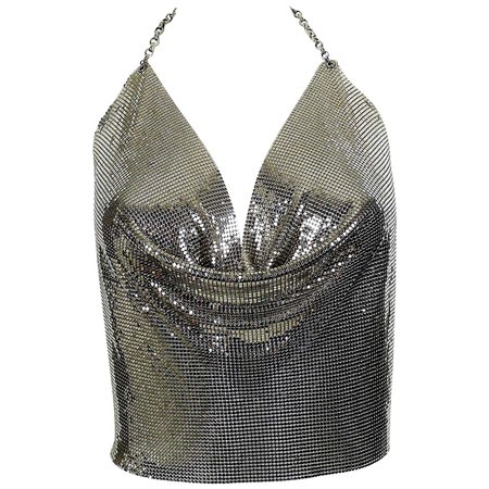 Paco Rabanne Vintage Silver Metal Mesh Iconic Draped Backless Top For Sale at 1stDibs | metal mesh top, silver mesh top, metal mesh shirt