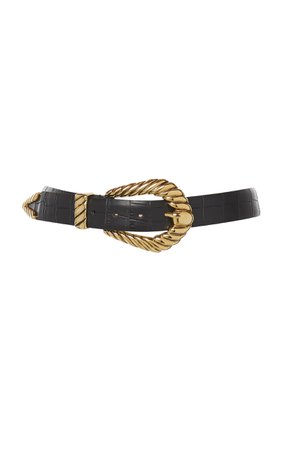 Alberta Ferretti Gold-Tone Buckle Croc-Effect Leather Belt
