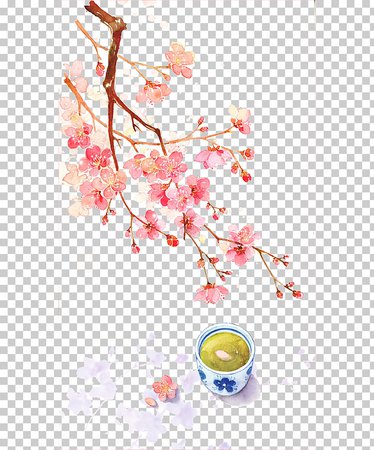 China Watercolor painting Qingming Illustration, Chinese antiquity beautiful watercolor illustration, pink cherry blossom flowering tree and tea PNG clipart | free cliparts | UIHere