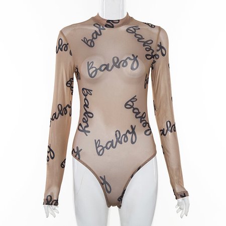 Cryptographic Transparent Mesh Bodysuit Bodycon Sexy Jumpsuits Slim Long Sleeve Women Tops Letter Print Fashion Body Clothes-in Bodysuits from Women's Clothing on Aliexpress.com | Alibaba Group